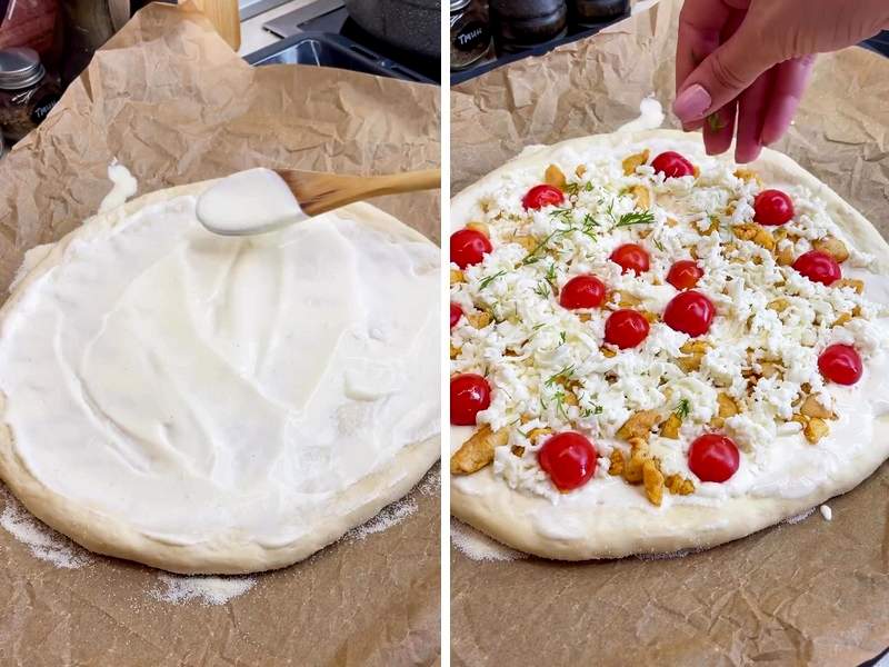 пицца из дрожжевого теста в духовке рецепт с колбасой и сыром и помидорами и солеными | Дзен